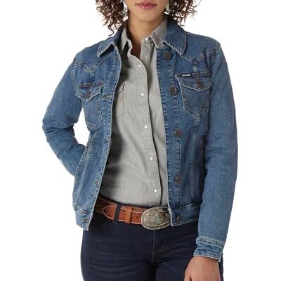 LWJ701D Wrangler Damska kurtka dżinsowa retro western, Ciemny denim, XS LWJ701D Wrangler Damska kurtka dżinsowa retro western, Ciemny denim, XS