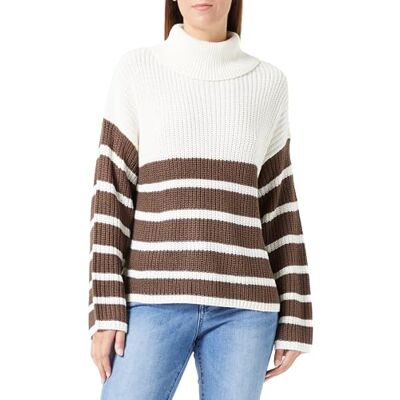 15305565 JdY JDYJUSTY L/S Cowlneck ST PULLO KNT, Eggnog/Stripes: czekoladowy brąz, XL 15305565 JdY JDYJUSTY L/S Cowlneck ST PULLO KNT, Eggnog/Stripes: czekoladowy brąz, XL