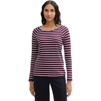 1043134 TOM TAILOR Damska koszulka z długim rękawem, 36139 Berry White Stripe, L 1043134 TOM TAILOR Damska koszulka z długim rękawem, 36139 Berry White Stripe, L