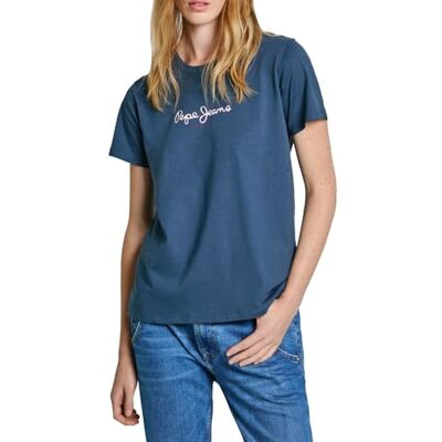 PL505951576S Pepe Jeans Koszulka damska Fiore, Niebieski (sprany granatowy), S PL505951576S Pepe Jeans Koszulka damska Fiore, Niebieski (sprany granatowy), S