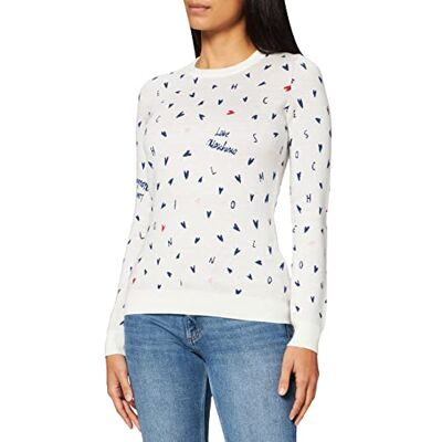 W S 90G 10 X A119 Love Moschino Damski sweter z długimi rękawami i okrągłym dekoltem, F.bco Scri.nere, 48 PL W S 90G 10 X A119 Love Moschino Damski sweter z długimi rękawami i okrągłym dekoltem, F.bco Scri.nere, 48 PL