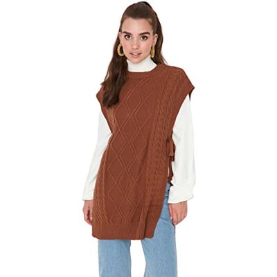 Brązowy sweter z okrągłym dekoltem Trendyol - Rozmiar 40 - Kobiety Brązowy sweter z okrągłym dekoltem Trendyol - Rozmiar 40 - Kobiety