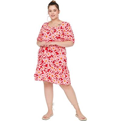 TBBSS22EL00032 TRENDYOL Damska sukienka mini Bodycon Regular Plus Size, Rosa, 46 TBBSS22EL00032 TRENDYOL Damska sukienka mini Bodycon Regular Plus Size, Rosa, 46