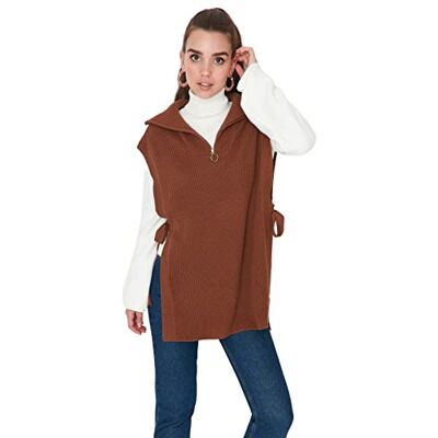 TCTAW22UV0009 TRENDYOL Women's Kaptur Wzór warkoczowy Regular Sweter Kamizelka Sweater, brązowa, 42, brązowy, 42 TCTAW22UV0009 TRENDYOL Women's Kaptur Wzór warkoczowy Regular Sweter Kamizelka Sweater, brązowa, 42, brązowy, 42