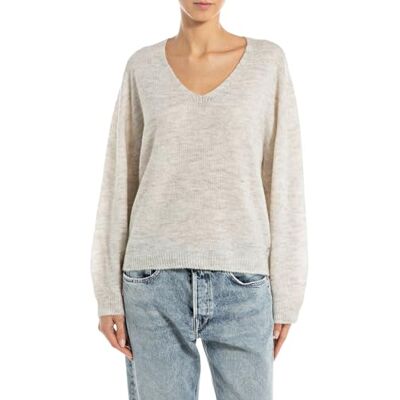 DK3910.000.G23918 REPLAY Damski sweter oversize, M02 Jasnoszary melanż, M DK3910.000.G23918 REPLAY Damski sweter oversize, M02 Jasnoszary melanż, M