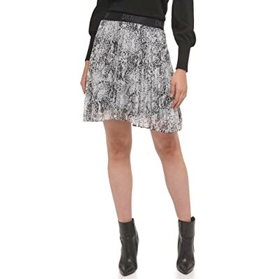 P2JNWO53 DKNY Women's Pull On Pleated Mini spódniczka z plecionym marszczonym szyfonem z lurex, kość słoniowa Multi, XS, Ivory Multi., XS P2JNWO53 DKNY Women's Pull On Pleated Mini spódniczka z plecionym marszczonym szyfonem z lurex, kość słoniowa Multi, XS, Ivory Multi., XS