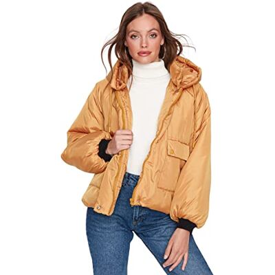 TWOAW23MO00196 TRENDYOL Women's damska kurtka oversize puffer plain tkana kurtka zimowa płaszcz, pomarańczowa, XS, Orange, XS TWOAW23MO00196 TRENDYOL Women's damska kurtka oversize puffer plain tkana kurtka zimowa płaszcz, pomarańczowa, XS, Orange, XS