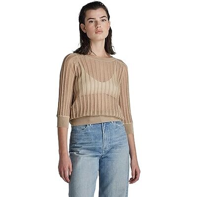 D21656-D140-C531 G-STAR RAW Damski sweter Pointelle 1 Sl Knit, beżowy/khaki (Westpoint Khaki D140-c531), XS D21656-D140-C531 G-STAR RAW Damski sweter Pointelle 1 Sl Knit, beżowy/khaki (Westpoint Khaki D140-c531), XS