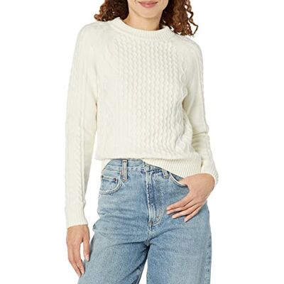 AEW30278F23_Eggshell White Amazon Essentials Damski sweter kablowy, skorupka jajka, biały, XL AEW30278F23_Eggshell White Amazon Essentials Damski sweter kablowy, skorupka jajka, biały, XL