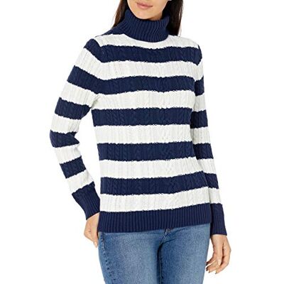 AE1896978-MulNw-XX-Large Amazon Essentials Damski sweter z golfem wędkarskim (dostępny w dużych rozmiarach), granatowy biały pasek do rugby, XXL AE1896978-MulNw-XX-Large Amazon Essentials Damski sweter z golfem wędkarskim (dostępny w dużych rozmiarach), granatowy biały pasek do rugby, XXL