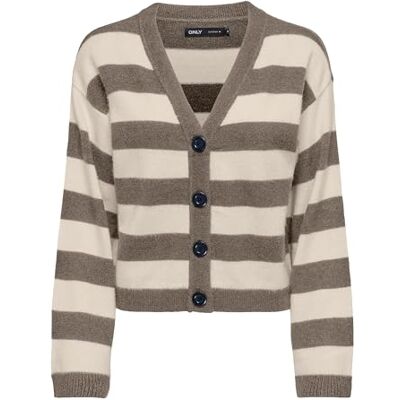15310966 ONLY Onlkatia Ls Stripe V-Neck Cardi Cc KNT damska kurtka z dzianiny, Orzech włoski/paski: melanż/Whitecap Gray, L 15310966 ONLY Onlkatia Ls Stripe V-Neck Cardi Cc KNT damska kurtka z dzianiny, Orzech włoski/paski: melanż/Whitecap Gray, L