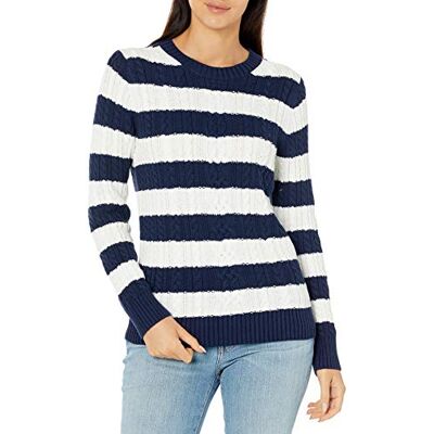 AE1987350-MulNw-Small Amazon Essentials Damski sweter rybacki z długim rękawem i okrągłym dekoltem (dostępny w rozmiarze plus), granatowy biały pasek do rugby, S AE1987350-MulNw-Small Amazon Essentials Damski sweter rybacki z długim rękawem i okrągłym dekoltem (dostępny w rozmiarze plus), granatowy biały pasek do rugby, S