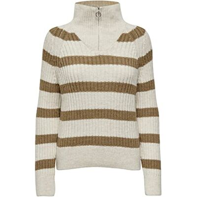 15268818 ONLY Damski ONLLEISE Freya LS Zip High Neck KNT NOOS sweter, brzoza/paski: W.Tannin Mel, XL, Birch/Stripes:w.tannin Mel, XL 15268818 ONLY Damski ONLLEISE Freya LS Zip High Neck KNT NOOS sweter, brzoza/paski: W.Tannin Mel, XL, Birch/Stripes:w.tannin Mel, XL