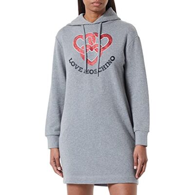 W 5 B24 02 M 4055 Love Moschino Damska bluza z kapturem z długim rękawem z chained hearts z nadrukiem, Średni melanż, szary, 48 W 5 B24 02 M 4055 Love Moschino Damska bluza z kapturem z długim rękawem z chained hearts z nadrukiem, Średni melanż, szary, 48