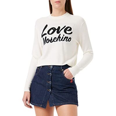 W O 186 80 T 9860 Love Moschino Damska spódnica z guzikami, z logo, na co dzień, niebieski denim, 38 W O 186 80 T 9860 Love Moschino Damska spódnica z guzikami, z logo, na co dzień, niebieski denim, 38
