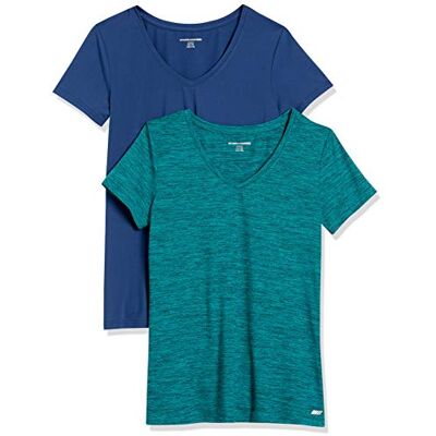 AZ0001-TSDNY-Large Amazon Essentials Dames Koszulka Tech ze stretchem z krótkim rękawem i dekoltem w serek (dostępna w wersji Plus Size), 2-Pack, Niebieski/Turkusowy Space dye, L AZ0001-TSDNY-Large Amazon Essentials Dames Koszulka Tech ze stretchem z krótkim rękawem i dekoltem w serek (dostępna w wersji Plus Size), 2-Pack, Niebieski/Turkusowy Space dye, L