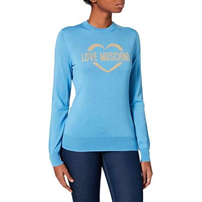 W S 87G 10 X 1376 Love Moschino Damski sweter ze złotym sercem Intarsia On Chest Long Sleeve Round Neck, Azure, 42 PL W S 87G 10 X 1376 Love Moschino Damski sweter ze złotym sercem Intarsia On Chest Long Sleeve Round Neck, Azure, 42 PL