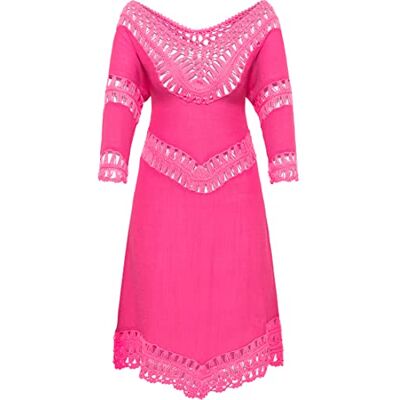 19322914-EC01 ECY Damska sukienka tunika mini z szydełkowaną, Rosa, XL-XXL 19322914-EC01 ECY Damska sukienka tunika mini z szydełkowaną, Rosa, XL-XXL