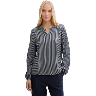 1040546 TOM TAILOR Damska koszulka z długim rękawem, 37471 granatowy, biały, cienki pasek, M 1040546 TOM TAILOR Damska koszulka z długim rękawem, 37471 granatowy, biały, cienki pasek, M