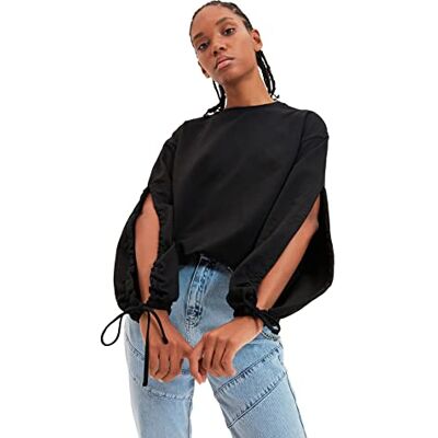 TWOAW22SW0393 Trendyol Women's Black Spreads Detailed Basic Knitted Slim Sweatshirt, S TWOAW22SW0393 Trendyol Women's Black Spreads Detailed Basic Knitted Slim Sweatshirt, S