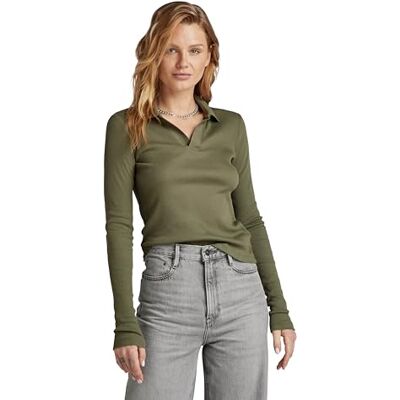 D24513 G-STAR RAW Ribbed Slim Polo z długim rękawem, Zielony (Dk Shamrock -d527-7159), XS D24513 G-STAR RAW Ribbed Slim Polo z długim rękawem, Zielony (Dk Shamrock -d527-7159), XS