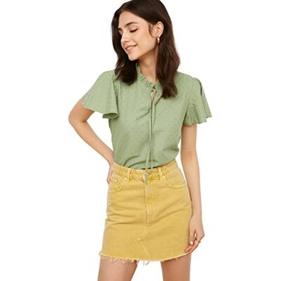 TWOSS22BZ0081 TRENDYOL Damska koszula damska regular standard mandarin Collar Woven Blouse, mięta, 34 TWOSS22BZ0081 TRENDYOL Damska koszula damska regular standard mandarin Collar Woven Blouse, mięta, 34