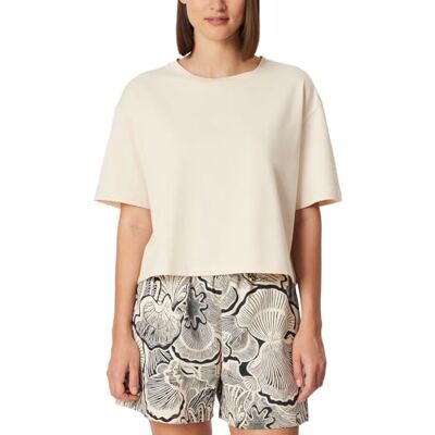 183642 Schiesser Damska koszulka do spania t-shirt krótki rękaw okrągły dekolt Cropped Mix + Relax, Pearl, 40 183642 Schiesser Damska koszulka do spania t-shirt krótki rękaw okrągły dekolt Cropped Mix + Relax, Pearl, 40