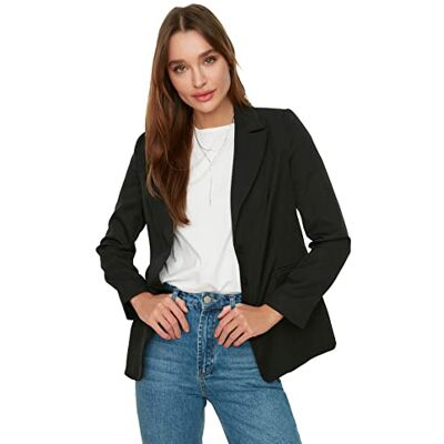 TWOAW21CE0272 TRENDYOL Damski normalny dwurzędowy kołnierz z klapą materiał marynarka, czarny, 40 TWOAW21CE0272 TRENDYOL Damski normalny dwurzędowy kołnierz z klapą materiał marynarka, czarny, 40