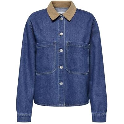 15360609-4881320 Onlcassie Cord Collar Ls Shirt DNM Sij, niebieski (medium blue denim), M 15360609-4881320 Onlcassie Cord Collar Ls Shirt DNM Sij, niebieski (medium blue denim), M