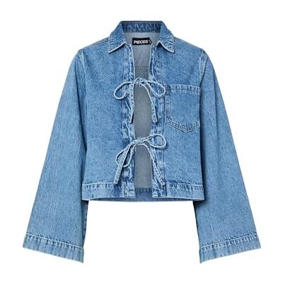 17159789-4826164 Pcjuliet Ls Tie Front Shirt, niebieski (medium blue denim), S 17159789-4826164 Pcjuliet Ls Tie Front Shirt, niebieski (medium blue denim), S