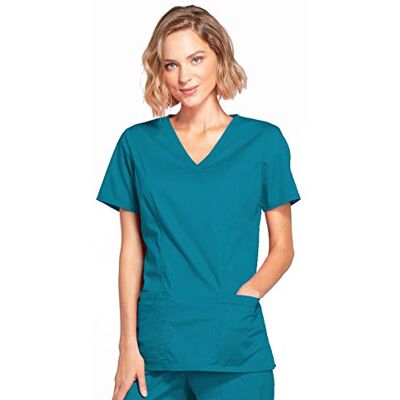 4728-Caribbean Blue-2X-Small Cherokee Damska koszulka robocza Core Stretch Mock Wrap Scrubs Top, niebieski (karibikblau), XXS 4728-Caribbean Blue-2X-Small Cherokee Damska koszulka robocza Core Stretch Mock Wrap Scrubs Top, niebieski (karibikblau), XXS