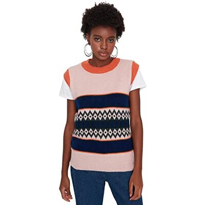 TWOAW23SV00033 TRENDYOL Women's Okrągły dekolt Colorblock podkreślający figurę kamizelka dzianinowa Sweater, pomarańczowy, M, pomarańczowy, M TWOAW23SV00033 TRENDYOL Women's Okrągły dekolt Colorblock podkreślający figurę kamizelka dzianinowa Sweater, pomarańczowy, M, pomarańczowy, M