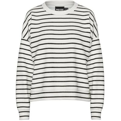17146886 PIECES Damska bluza Pcchilli Ls Sweat Stripes Noos, Cloud Dancer/Stripes:black, L 17146886 PIECES Damska bluza Pcchilli Ls Sweat Stripes Noos, Cloud Dancer/Stripes:black, L