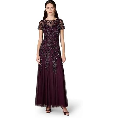 AP1E208349 Adrianna Papell Damska sukienka z krótkim rękawem w kwiaty Beaded Godet Gown, Śliwka nocna, 40 AP1E208349 Adrianna Papell Damska sukienka z krótkim rękawem w kwiaty Beaded Godet Gown, Śliwka nocna, 40