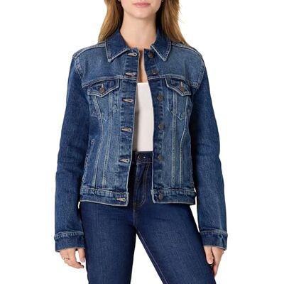AEWM47457_Stone Dark Wash Amazon Essentials Damska kurtka typu trucker o regularnym kroju z niskim stretchem i guzikami z przodu, Ciemny kamień, L AEWM47457_Stone Dark Wash Amazon Essentials Damska kurtka typu trucker o regularnym kroju z niskim stretchem i guzikami z przodu, Ciemny kamień, L
