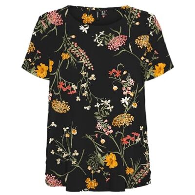 10297345-4538219 VERO MODA Vmeasy Joy S/S Top WVN Ga bluzka damska, Czarny/Aop: Vicka, S 10297345-4538219 VERO MODA Vmeasy Joy S/S Top WVN Ga bluzka damska, Czarny/Aop: Vicka, S