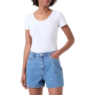 17148684 PIECES Pcsky Hw Rhinestone szorty damskie, niebieski (medium blue denim), XS 17148684 PIECES Pcsky Hw Rhinestone szorty damskie, niebieski (medium blue denim), XS