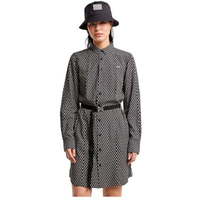 D25247 Belted Shirt Dress Long Sleeve, Wielokolorowy (Dk Black Raw Net -d726-g873), M D25247 Belted Shirt Dress Long Sleeve, Wielokolorowy (Dk Black Raw Net -d726-g873), M