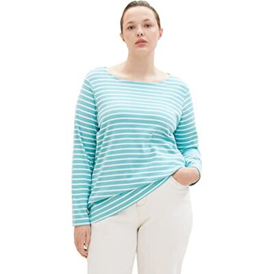 1038827 TOM TAILOR Damska koszulka z długim rękawem w paski, 32394-teal Offwhite Stripe, 46 1038827 TOM TAILOR Damska koszulka z długim rękawem w paski, 32394-teal Offwhite Stripe, 46