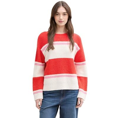 1045611 TOM TAILOR Denim Sweter damski, 37179 biało-czerwony, różowy pasek, S 1045611 TOM TAILOR Denim Sweter damski, 37179 biało-czerwony, różowy pasek, S