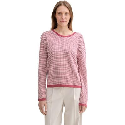 1044104 TOM TAILOR Damski sweter z dzianiny z bawełny, 36997 wzór White Pink Bubble Knit, L 1044104 TOM TAILOR Damski sweter z dzianiny z bawełny, 36997 wzór White Pink Bubble Knit, L
