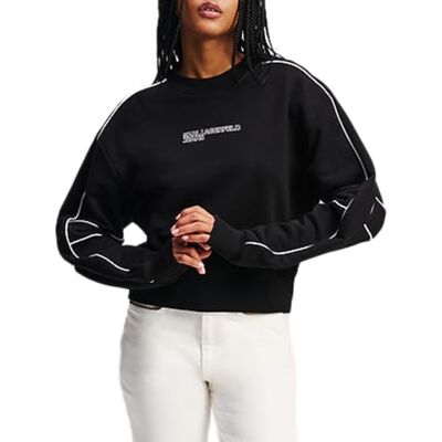 A2W20016 Karl Lagerfeld Jeans, Damskie, Relaxed Crop Piping Sweat, Relaxed Fit, Czarny, L A2W20016 Karl Lagerfeld Jeans, Damskie, Relaxed Crop Piping Sweat, Relaxed Fit, Czarny, L