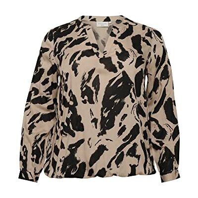10581815 Kaffe Curve Plus Size damska bluzka z długim rękawem luźny krój dekolt z nadrukiem w serek damski top, Czarny/Feather Gray Leo, 48/du?y rozmiar 10581815 Kaffe Curve Plus Size damska bluzka z długim rękawem luźny krój dekolt z nadrukiem w serek damski top, Czarny/Feather Gray Leo, 48/du?y rozmiar
