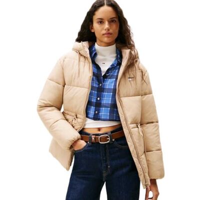 DW0DW21626GUQM TOMMY JEANS Damska kurtka puchowa TJW MIDI DW0DW21626, brązowa, M, Brązowy (mleko słodowe), M DW0DW21626GUQM TOMMY JEANS Damska kurtka puchowa TJW MIDI DW0DW21626, brązowa, M, Brązowy (mleko słodowe), M