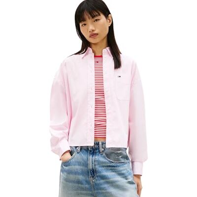 DW0DW22766TN9XL Tommy Jeans Damska koszulka Tjw Essential Crop Shirt DW0DW22766 L/S, różowa (PearPink), XL DW0DW22766TN9XL Tommy Jeans Damska koszulka Tjw Essential Crop Shirt DW0DW22766 L/S, różowa (PearPink), XL