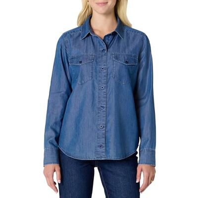 AEWM96972_Classic Medium Wash Amazon Essentials Damska koszula jeansowa Chambray zapinana na guziki z długim rękawem, Klasyczne średnie pranie, XL AEWM96972_Classic Medium Wash Amazon Essentials Damska koszula jeansowa Chambray zapinana na guziki z długim rękawem, Klasyczne średnie pranie, XL