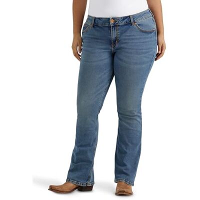 09PWZKM-479-26WX32 Wrangler Damskie jeansy Plus Retro Mae Mid Rise Stretch Boot Cut Jeans, średni niebieski, 26W x 32L 09PWZKM-479-26WX32 Wrangler Damskie jeansy Plus Retro Mae Mid Rise Stretch Boot Cut Jeans, średni niebieski, 26W x 32L
