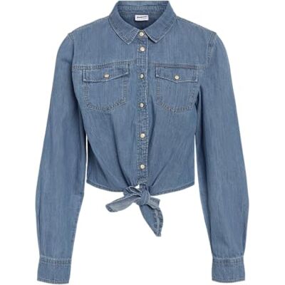 27036505-4914228 Nmhelsa L/S Tie Shirt Mg002Lb Noos, jasnoniebieski (light blue denim), L 27036505-4914228 Nmhelsa L/S Tie Shirt Mg002Lb Noos, jasnoniebieski (light blue denim), L