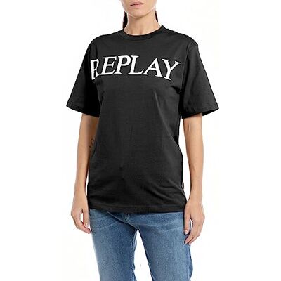 W3698G.000.23608P Replay Damski T-shirt z krótkim rękawem bawełna Pure Logo, czarny (Black 098), XXS, 098 BLACK, XXS W3698G.000.23608P Replay Damski T-shirt z krótkim rękawem bawełna Pure Logo, czarny (Black 098), XXS, 098 BLACK, XXS