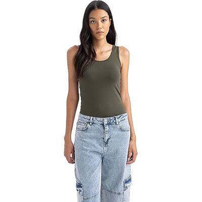 B0652AX DeFacto Damski top typu crop top, sportowy top damski, modny top damski, sportowy styl, wszechstronne łączenie, khaki (Dark Khaki), M B0652AX DeFacto Damski top typu crop top, sportowy top damski, modny top damski, sportowy styl, wszechstronne łączenie, khaki (Dark Khaki), M
